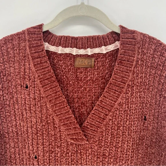 POL Sweater Vest Womens  Faded Burgundy V-Neck Distressed Look Soft Feel NWOT - Picture 9 of 16
